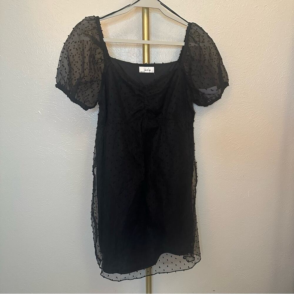 Sadie & Sage Black Organza Puff Sleeve Babydoll Dress, Lined, Size L, NWT